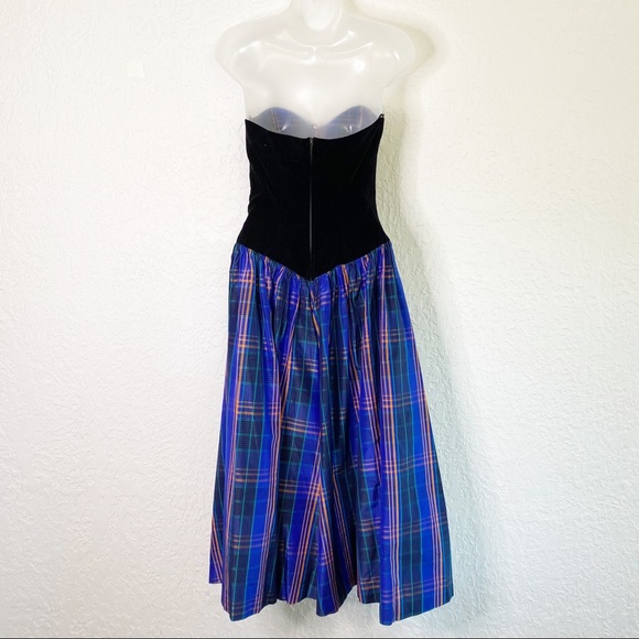 RARE Vintage 80’s Janet Russo Nantucket NY Black Velvet Taffeta Strapless Dress - Picture 5 of 10